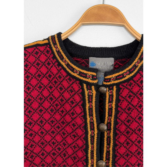 Squaw Valley Scandinavian Wool Knit Cardigan in Red Nordic Floral Fair Isle - Picture 4 of 8